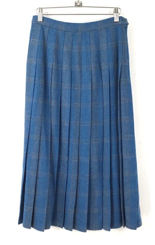 Vintage Pendleton Women's Blue Plaid Wool Pleated Skirt