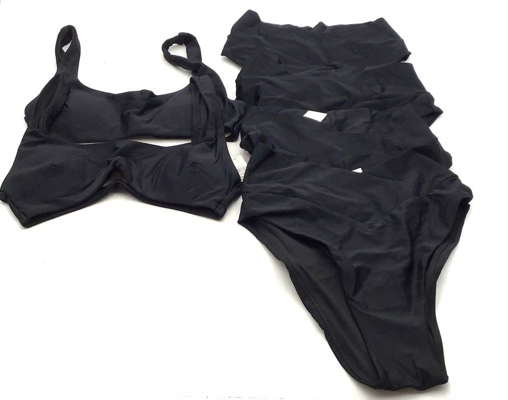 NWT Aerie Women&#39;s Black 6-Piece Swimwear Bikini Top &amp; High Cut Cheeky - Size XS