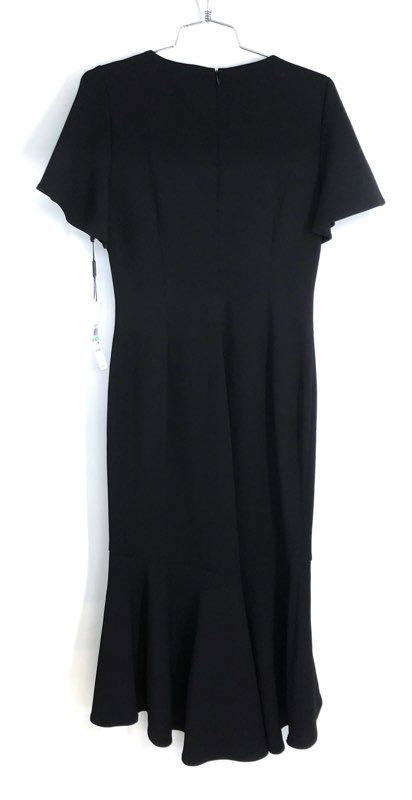 Calvin Klein Women's Black Flutter Sleeve Mermaid Hem Scuba Dress Logo NWT Sz 8