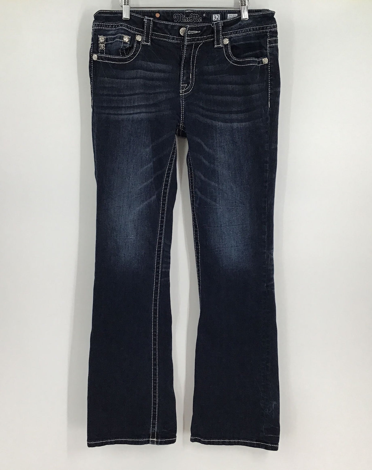 Miss Me Women&#39;s Blue Dark Wash Mid-Rise Denim Bootcut Jeans - Size 32