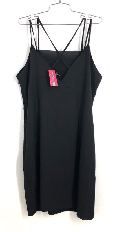 Suzanne Betro Women's Black Strappy V-Neck Criss Cross Back Shift Dress NWT 1X