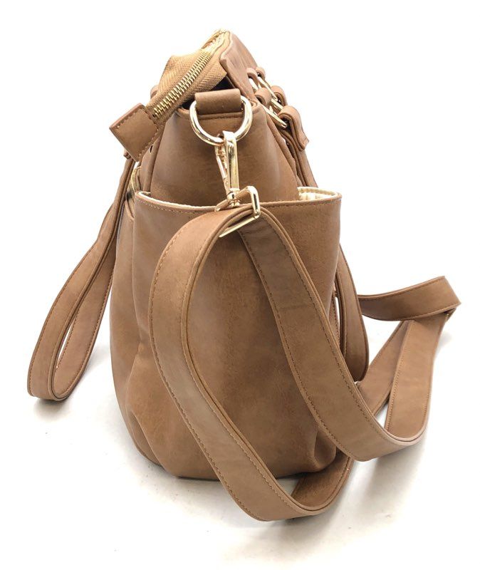 White Elm Brown Vegan Leather Diaper Bag Tote Handbag