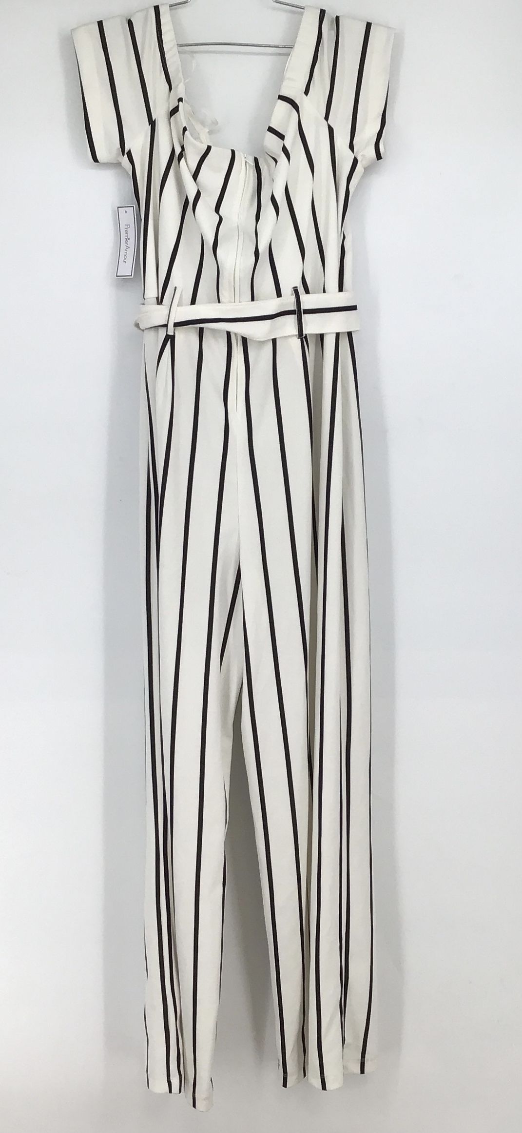 NWT Premier Amour Women&#39;s White Striped Back Zip One-Piece Jumpsuit - Size 16