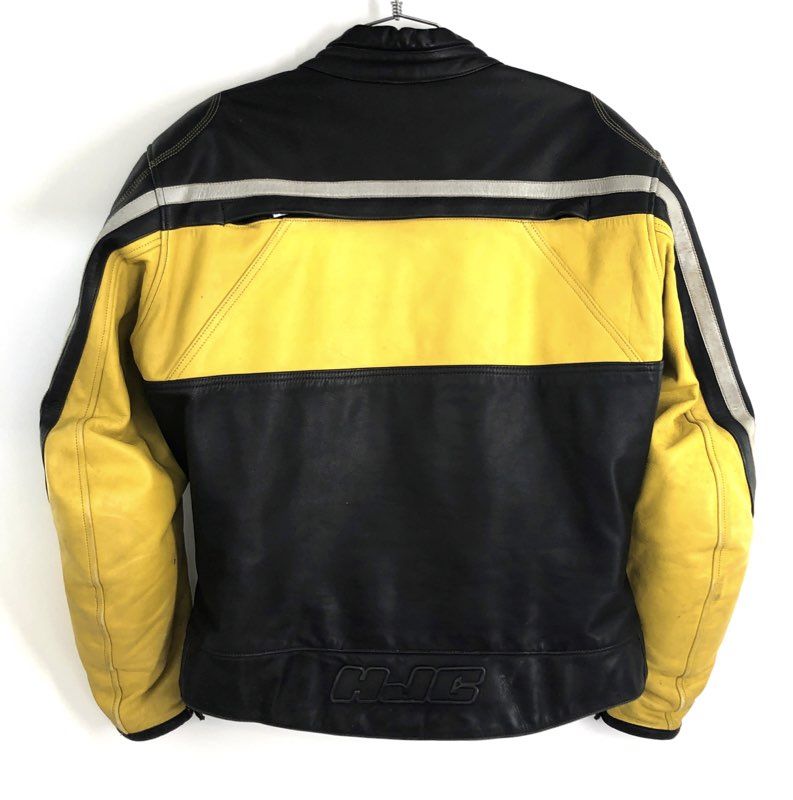 HJC Men's Cirotech Leather Motorcycle Jacket Yellow Black Padded Vintage Y2K 48