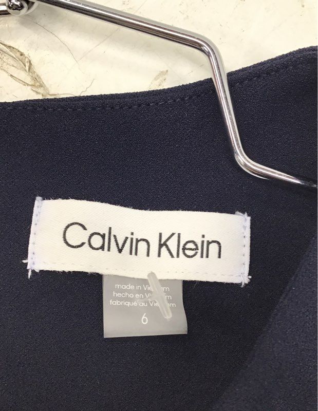 Calvin Klein Women's Navy Blue Belted Short Sleeve Fit & Flare Dress NWT Sz 6