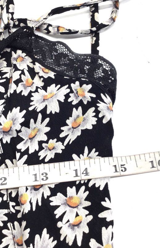 Topshop Women's Daisy Print Romper Black Lace Trim Strappy Button Front Sz 6