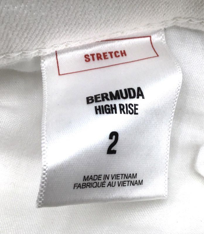Express Women's Bermuda High Rise White Distressed Denim Shorts Stretch Sz 2