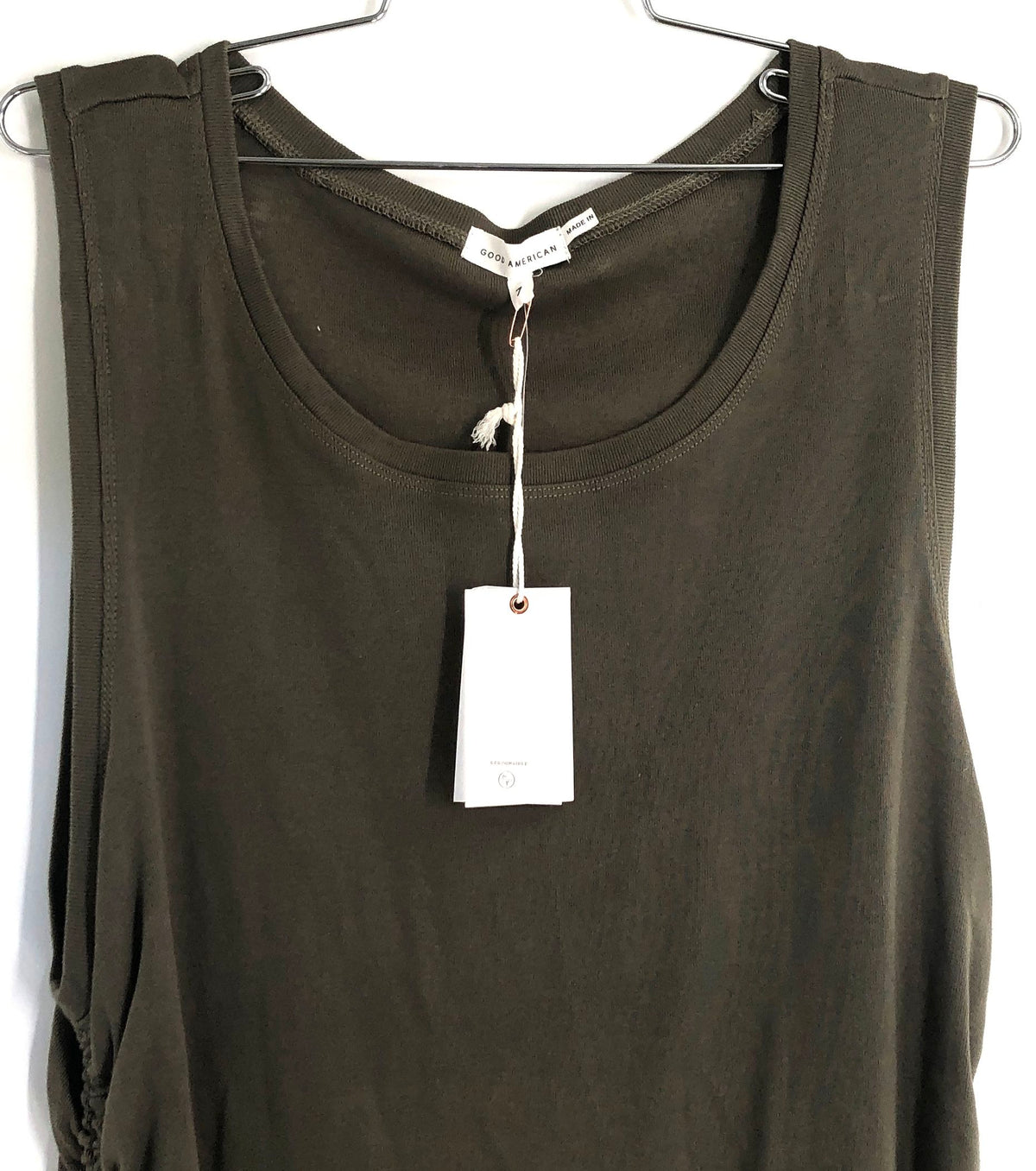 Good American Women's Sea Turtle Green Organic Cotton Ruched Tank Dress Sz 7 NWT