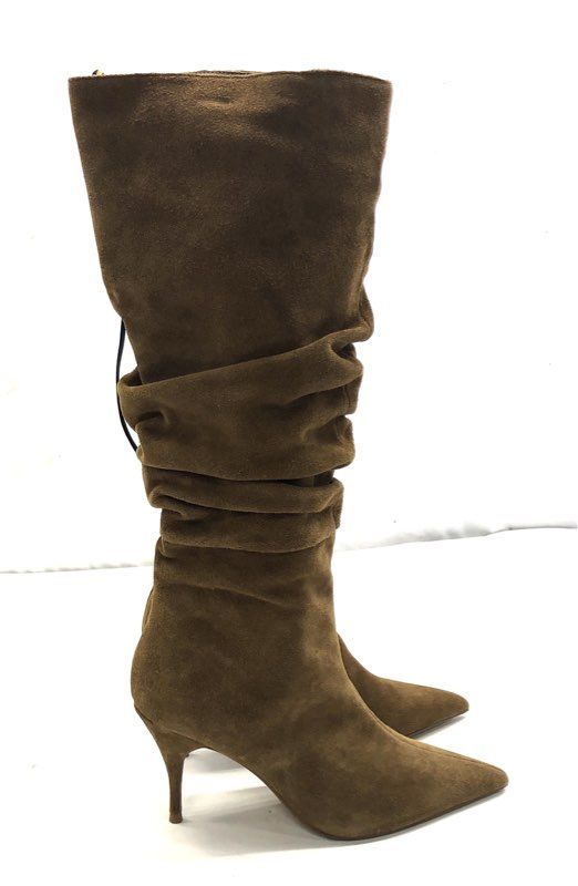 Express Olive Green Suede Slouchy Pointed Toe Stiletto Heel Boots Size 7 NWT