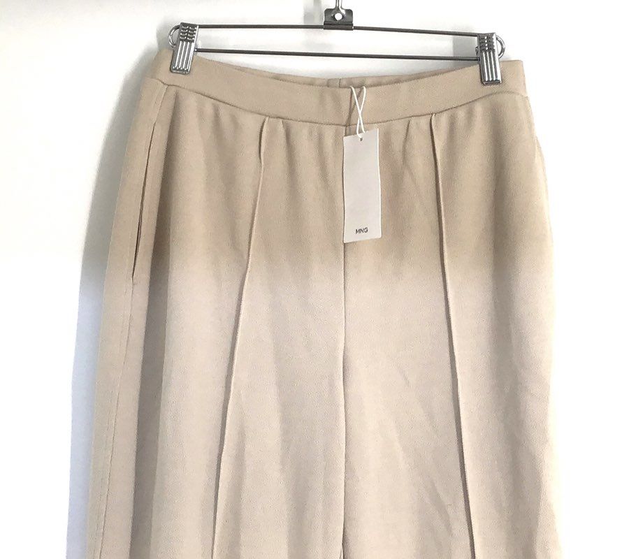 Mango Women's Beige Pique Seam Front Tapered Leg Pants NWT Sz S