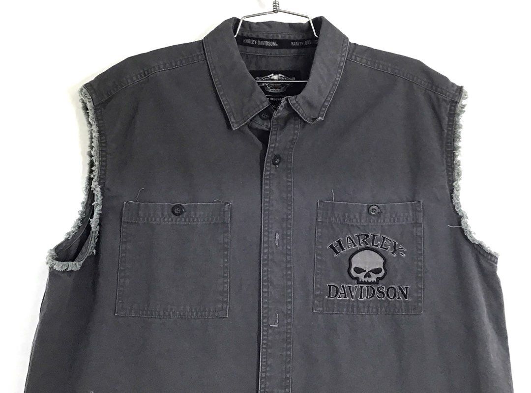 Harley-Davidson Willie G Skull Sleeveless Button Up Shirt Vest Gray Sz XL
