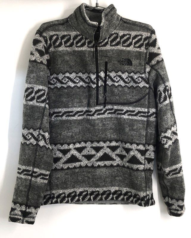 The North Face Men's Gray Geometric Pattern 1/4 Zip Fleece Pullover Sz S