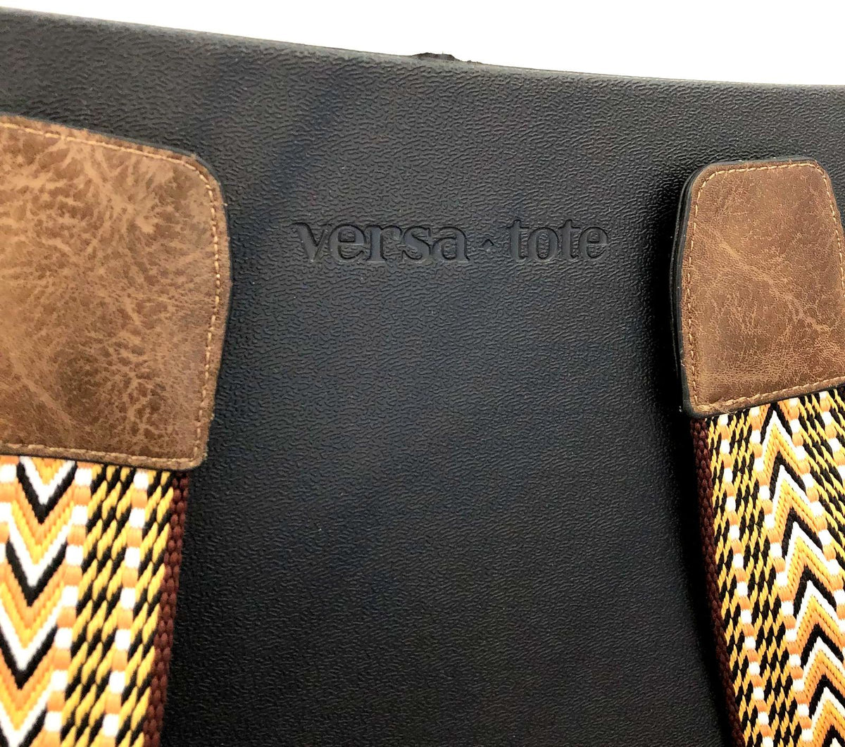 Versa Black Rubber Tote with Multicolor Geometric Pattern Interchangeable Strap