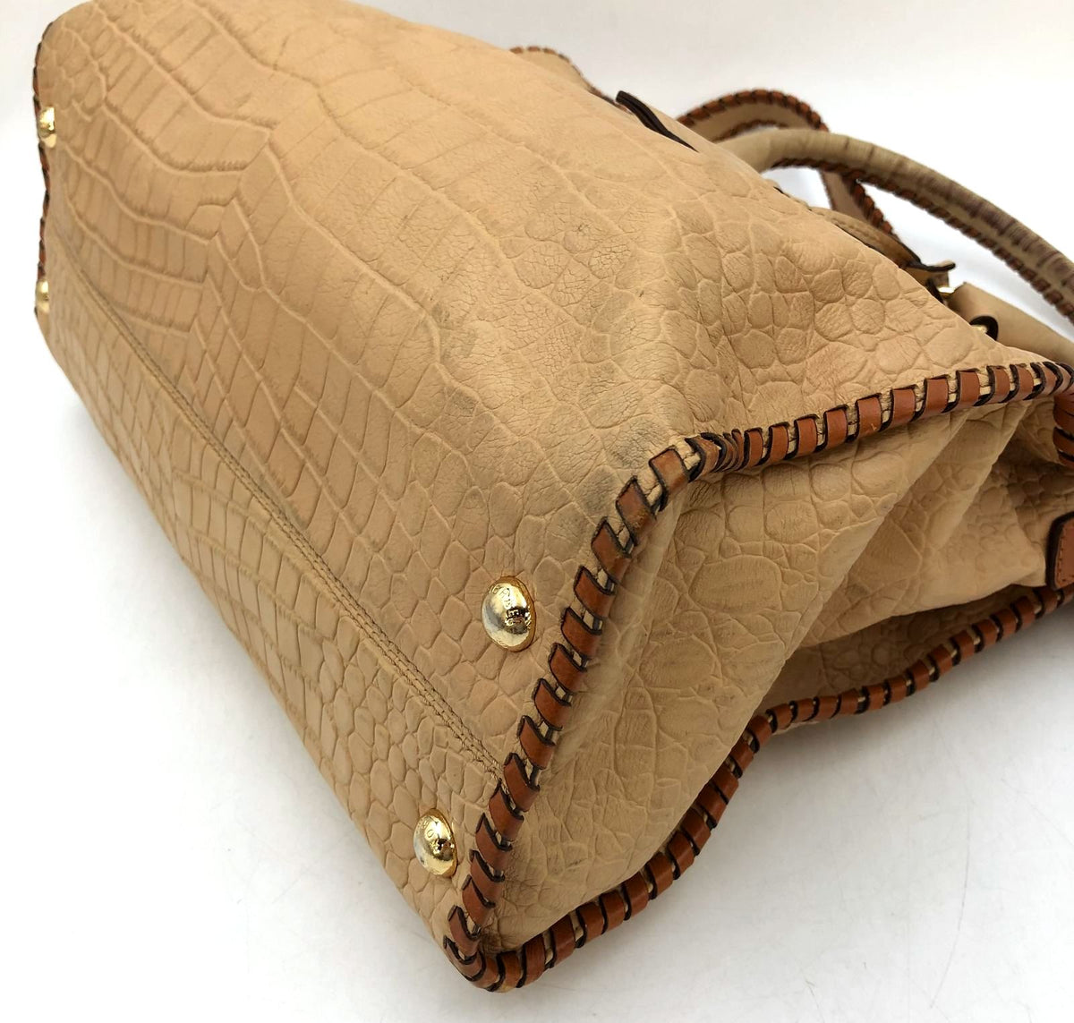 Michael Kors 'Hamilton' Tan Croc Embossed Leather & Brown Whipstitch Tote (+COA)