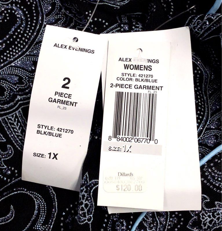 Vintage NWT Alex Evenings Women's Blue Black 2-Piece Jacket & Tank Top - Size 1X