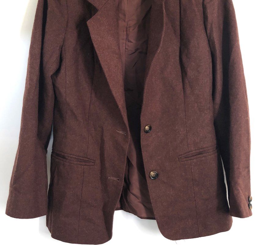 Vintage 80s Normandee Women's Brown Wool Blend Two Button Blazer Jacket Sz 9