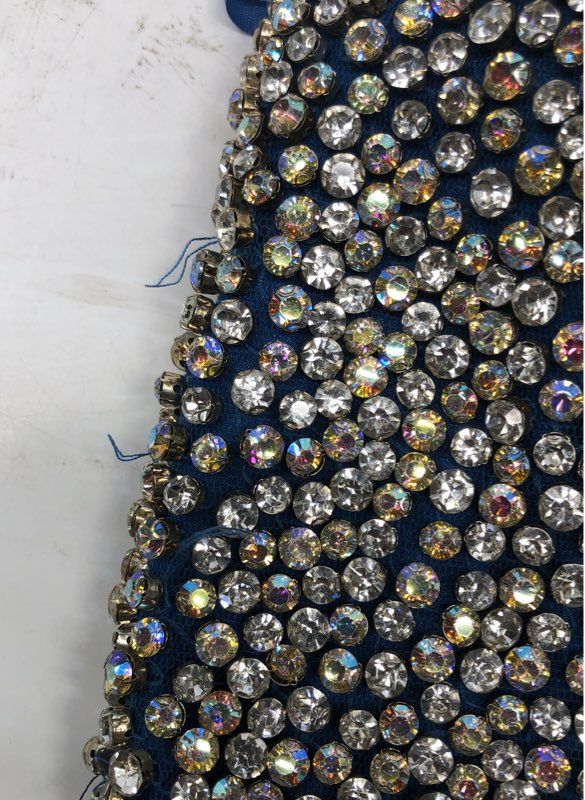Women's Blue Formal Gown Rhinestone Bodice Tiered Chiffon High Low Dress