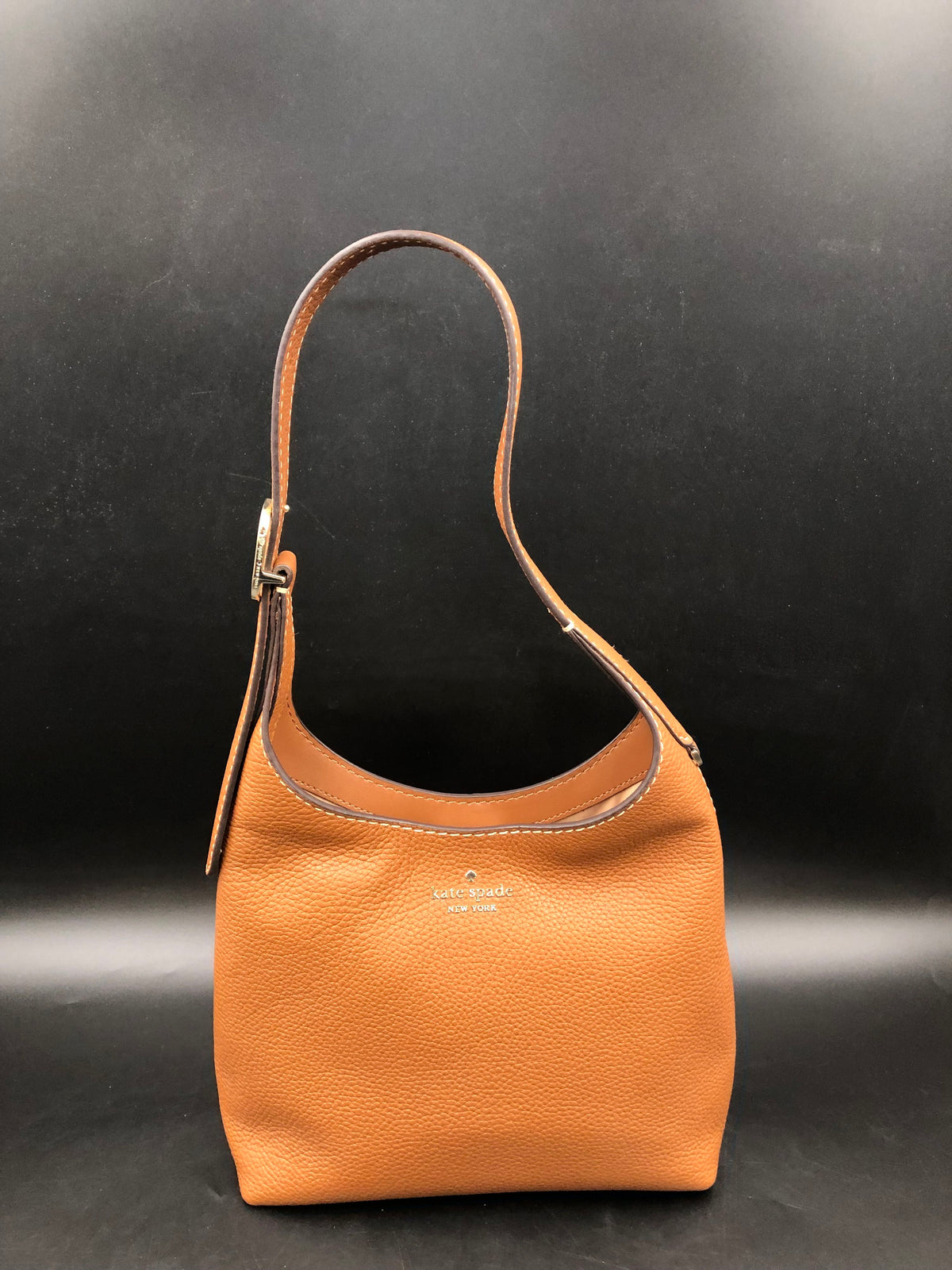 Kate Spade Cognac Brown Pebbled Leather '454' Shoulder Bag Silver Hardware COA