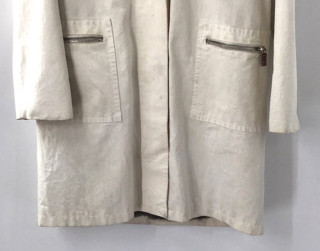Vintage Women's Rabbit Fur Lined Parka Coat Cream Hooded Real Fur Trim USA L