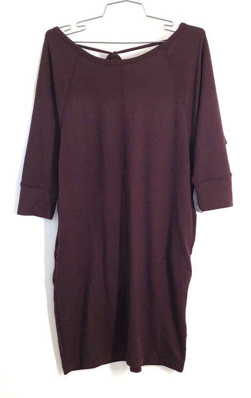 Peach Women's Sylvie Dress Wine Burgundy 3/4 Sleeve Tie Back Sz S NWT