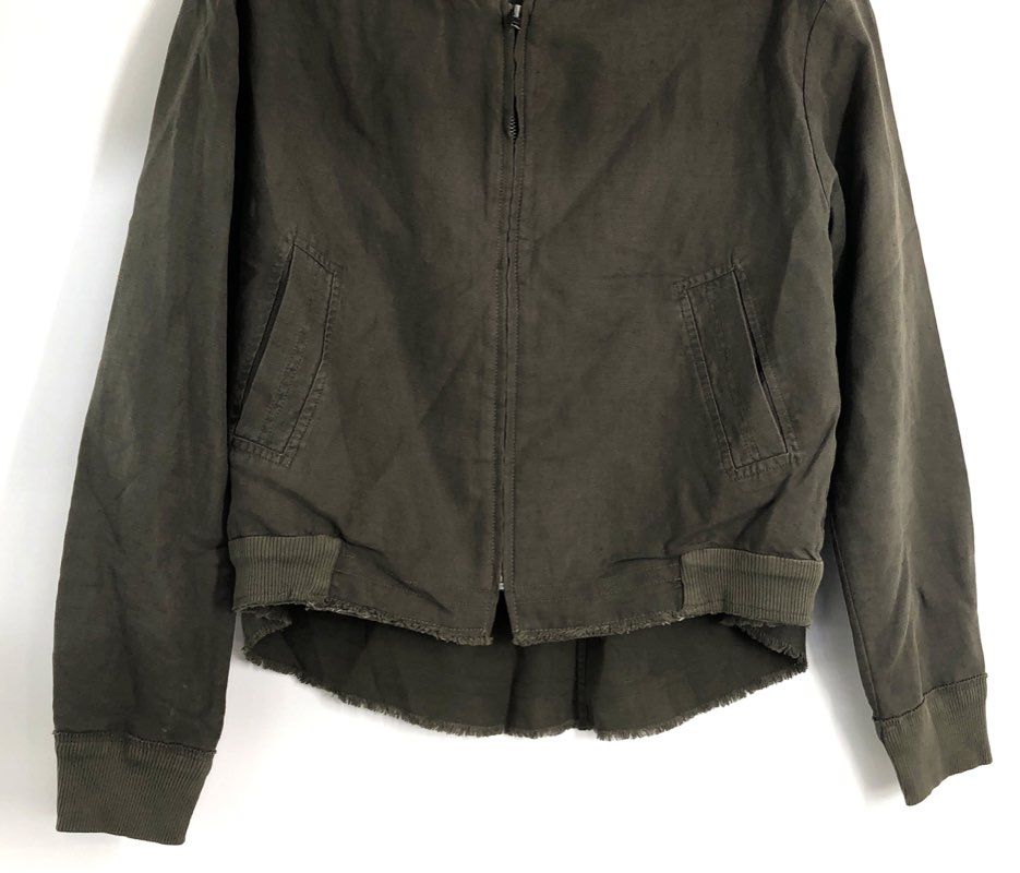 Pharaoh Boys Olive Green Full Zip High-Low Frayed Hem Bomber Jacket Sz 1