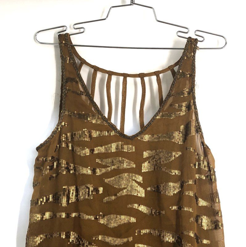 Ecote Women's Dress Brown Gold Sequin Tiger 12 Days Midnight Hour Sz M NWT