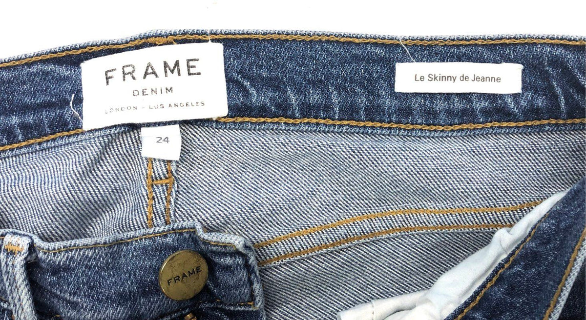 Frame Women's Le Skinny de Jeanne Blue Beckett Lane Distressed Raw Hem Jeans 24
