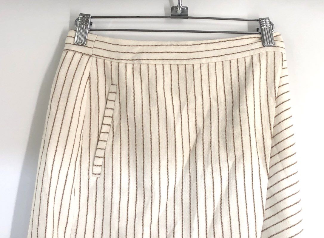 Olivia Palermo Chelsea 28 Women's Cream Brown Striped Asymmetric Skirt Size 6