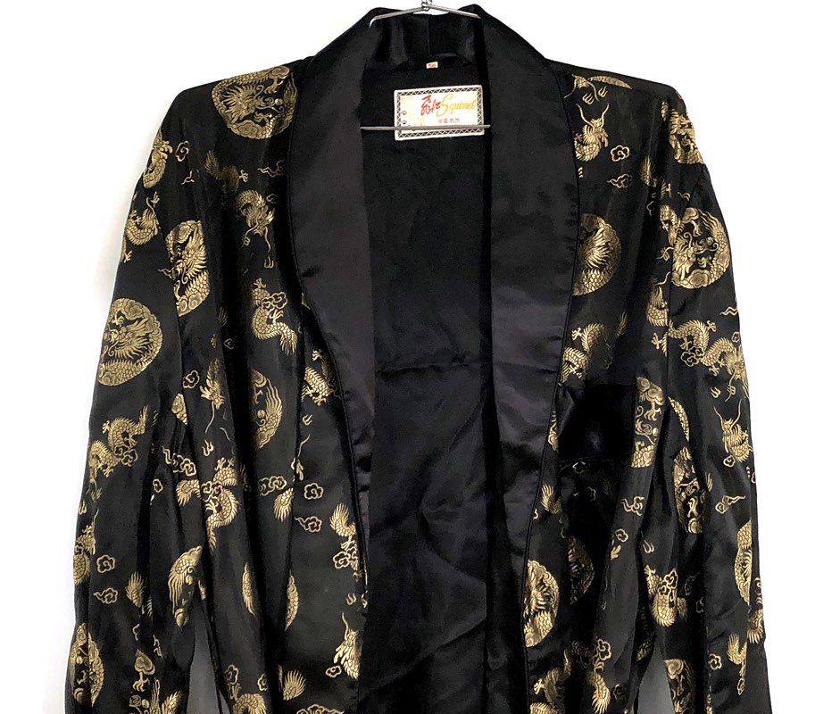 Vintage Squirrel Silk Dragon Print Robe Kimono Hangzhou China Sz 50