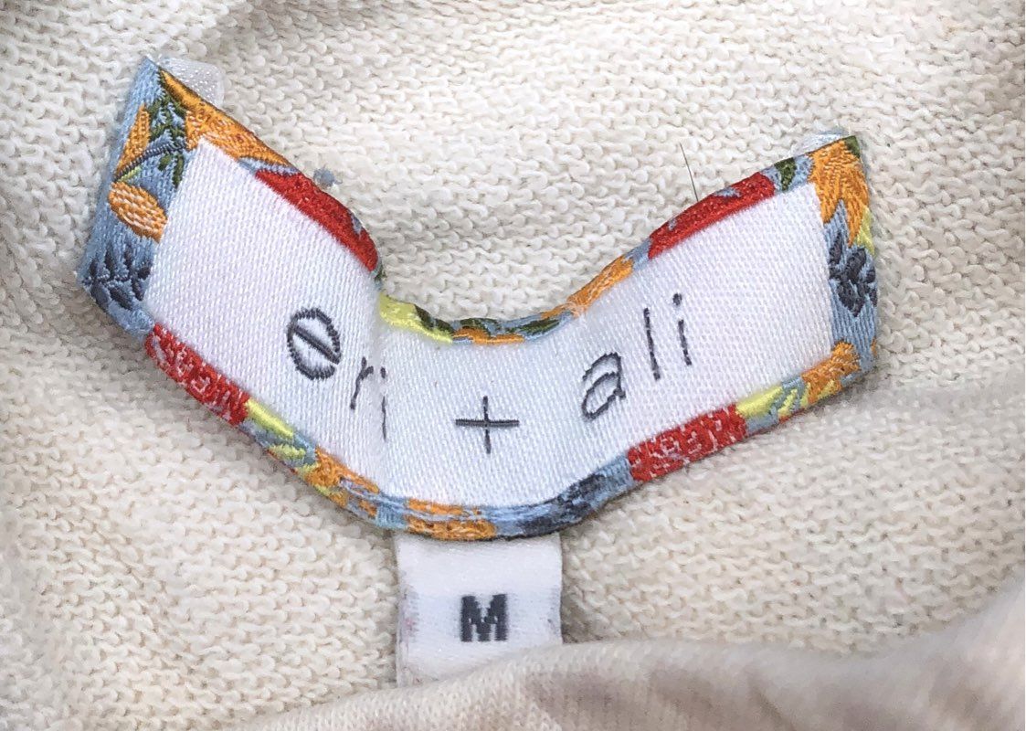 Eri + Ali Anthropologie Women's Cream Black Embroidered Fringe Sweatshirt Sz M