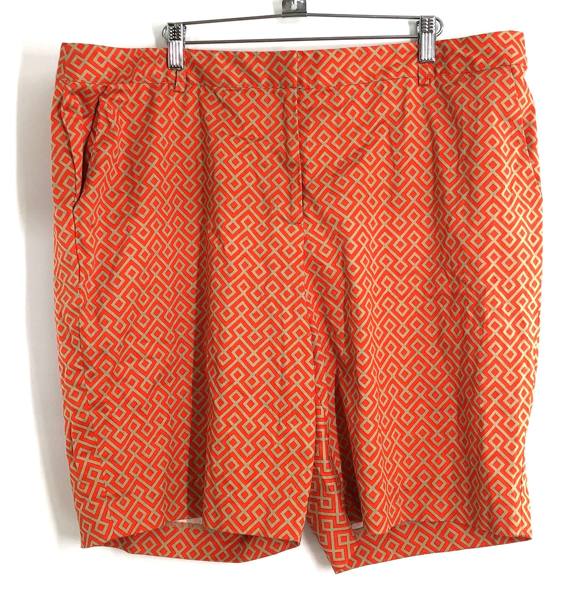 Michael Kors Women's Mandarin Orange Fretwork Geometric Print Shorts Size 18W