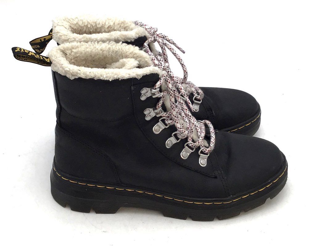 Dr. Martens Combs W Black Faux Fur Lined Combat Boots Women's Size 9