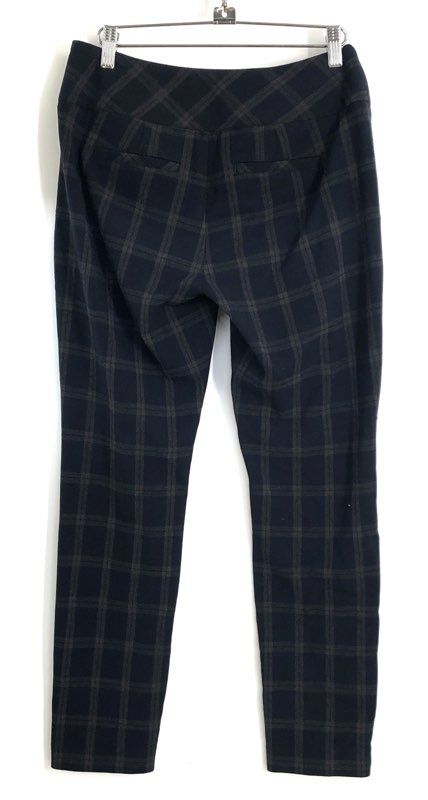 Cabi Women's Navy Blue Gray Plaid Check Stretch Slim Leg Side Zip Pants Sz 2