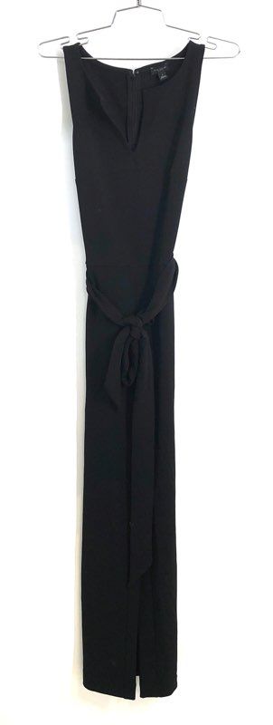 Ann Taylor Factory Women's Black Sleeveless V-Neck Tie Waist Jumpsuit Sz 0