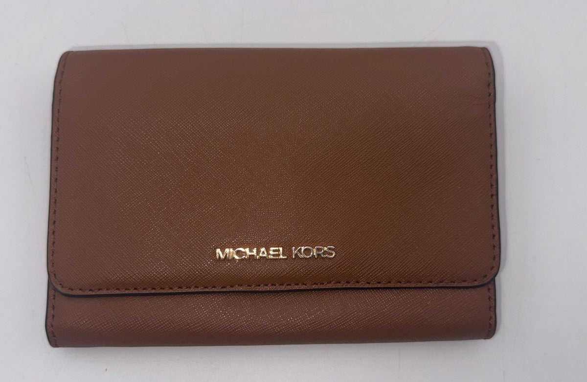 Michael Kors Brown Saffiano Leather Bifold Wallet Gold Hardware