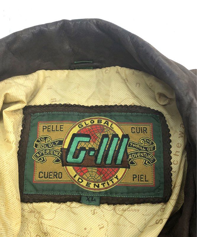 Vintage 90s G-III Men's Brown Leather Bomber Jacket Global Identity Map Sz XL