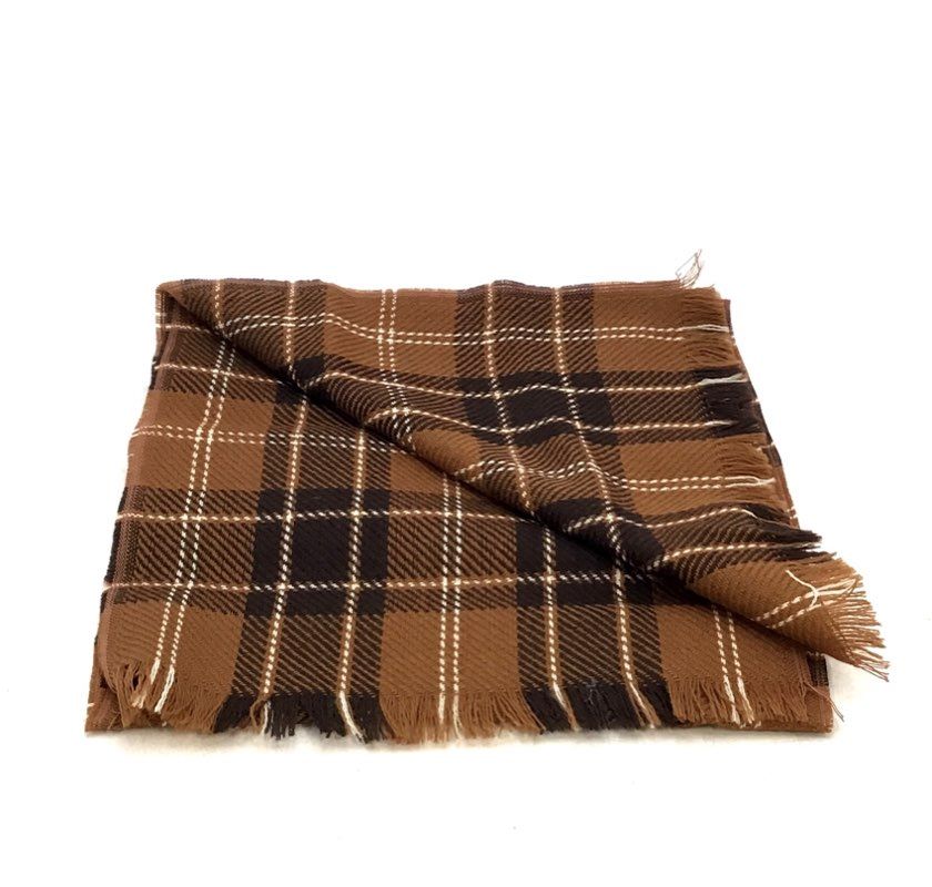 Superba Men&#39;s Brown Plaid American Fine Wool Rectangle Scarf - One Size