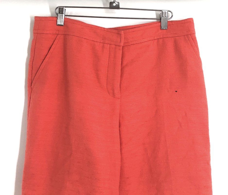 Trina Turk Women's Coral Ruffle Hem Textured Cotton Blend Cropped Pants Size 10