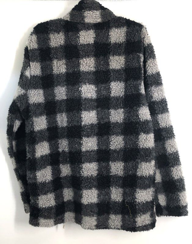 Ramatex Cabin Fever Men's Gray Black Buffalo Plaid Sherpa Pullover Fleece Sz M