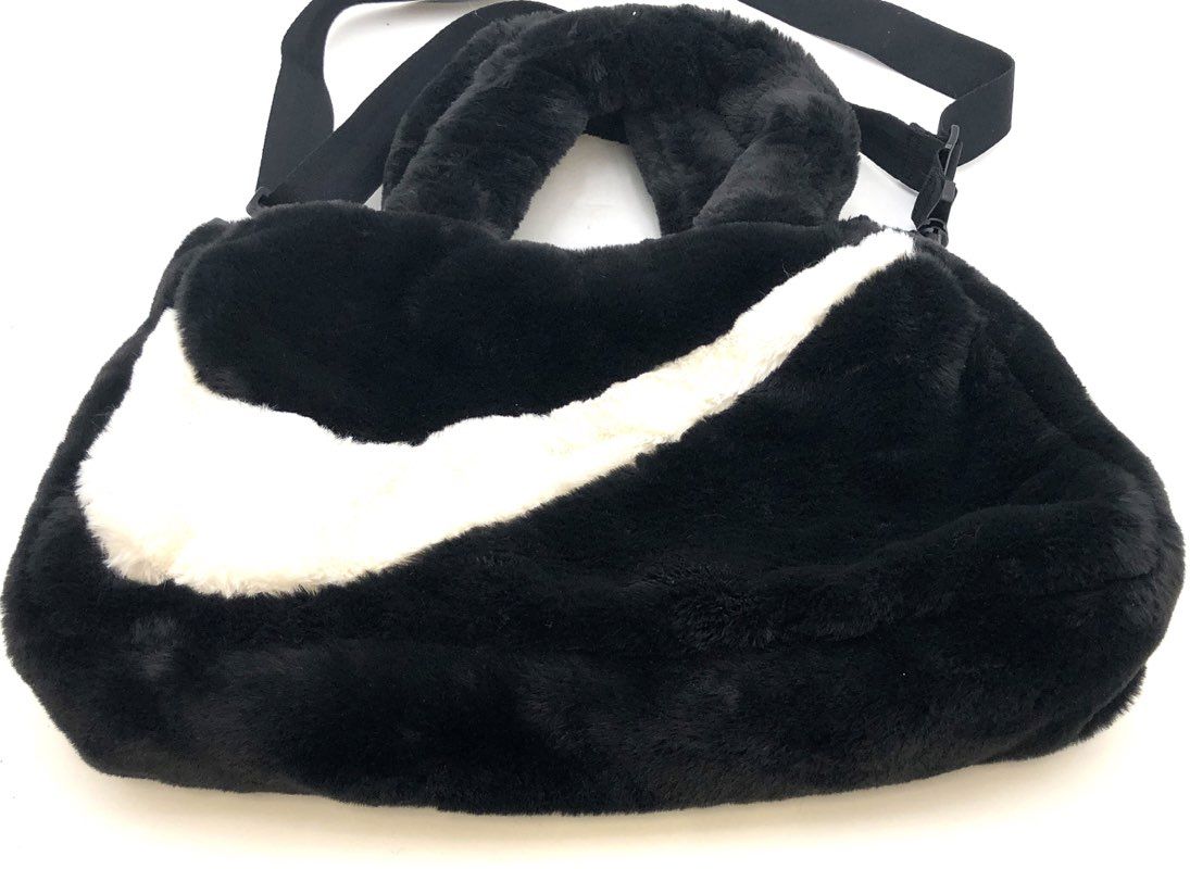 Nike Black Faux Fur Large Swoosh Tote Bag Crossbody Handbag