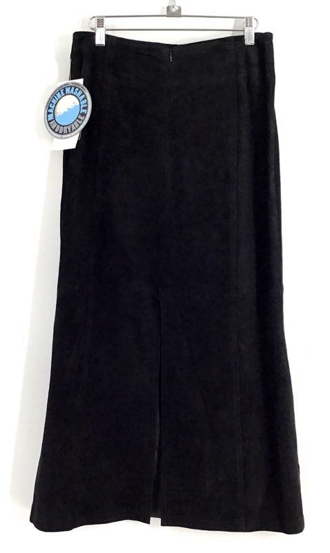 NWT Brandon Thomas Women&#39;s Black Leather Back Slit Maxi Skirt - Size 8