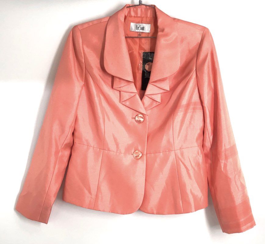 LeSuit Women's 2-Piece Blazer Skirt Suit Apricot Orange Ruffle Sz 4 NWT