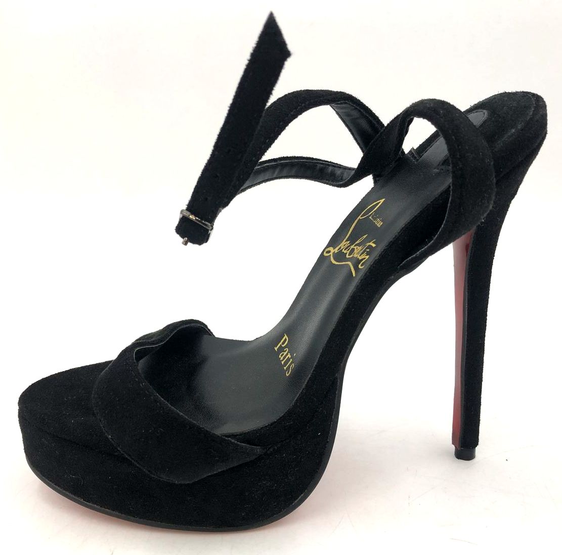 Christian Louboutin Inspired Women's Black Velvet Red-Sole Heels - Size 35