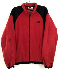 Vintage The North Face Men's Red Collared Fleece Full Zip Jacket - Size Large