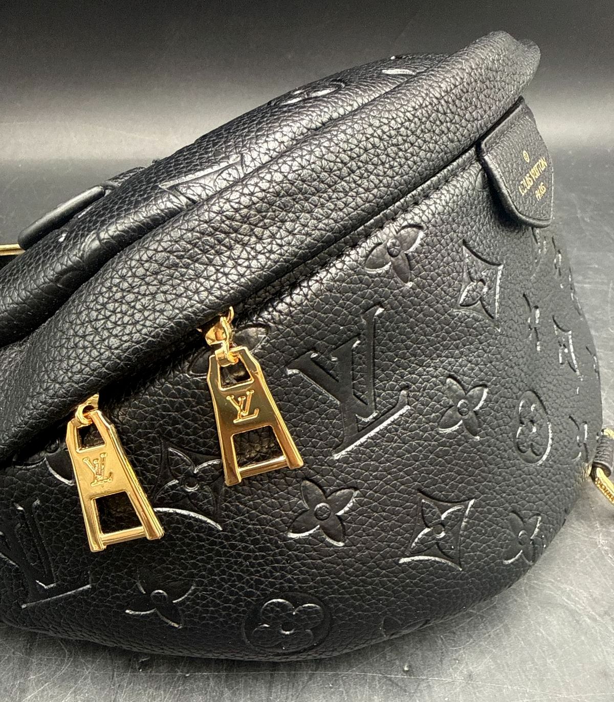 Louis Vuitton Inspired Black LV Monogram Embossed Faux Leather Bombay Belt Bag