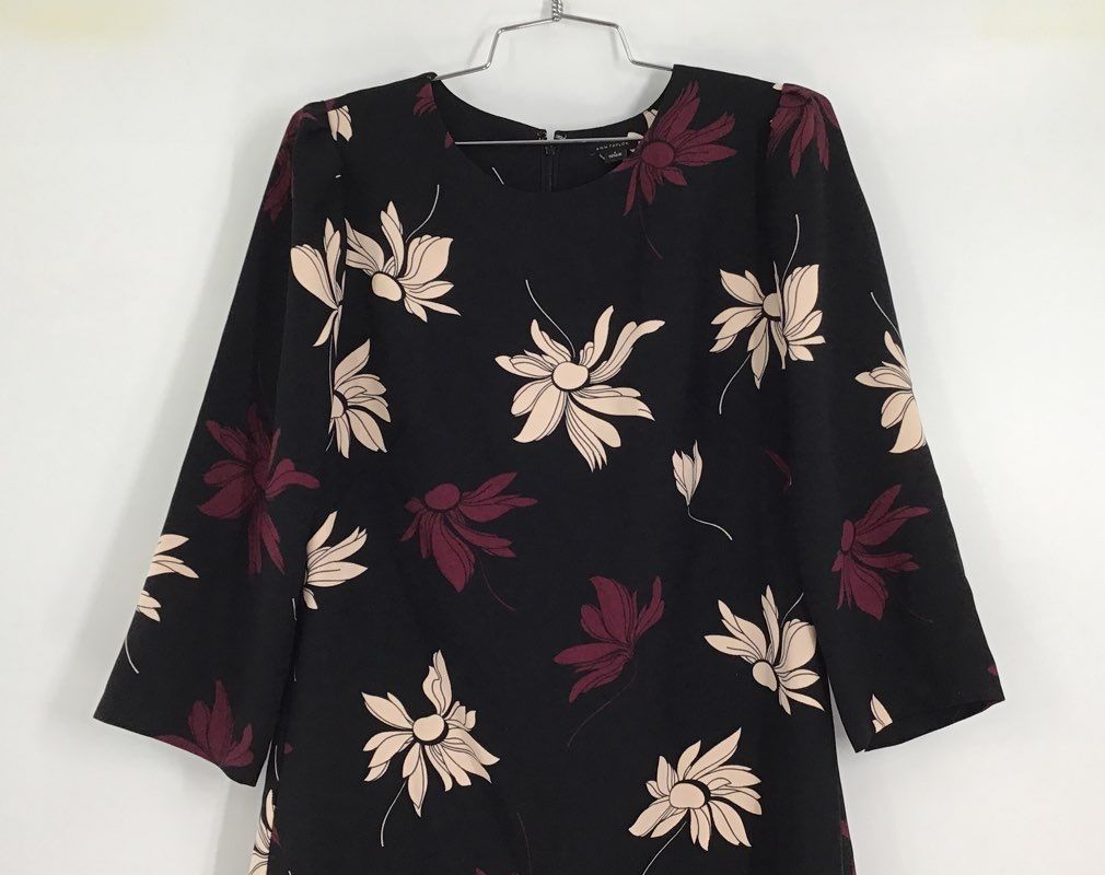 NWT Ann Taylor Women&#39;s Black Floral Back Zip Shift Dress - Size 8