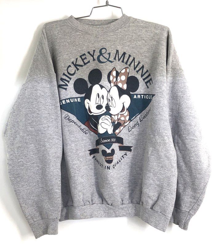 Vintage 90s Disney Mickey & Minnie Mouse Graphic Crewneck Sweatshirt Grey Sz L