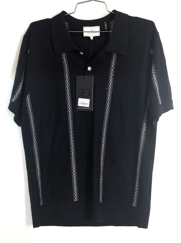 7 Diamonds Men's Reagan Sweater Polo Navy Geometric Stripe Sz M NWT