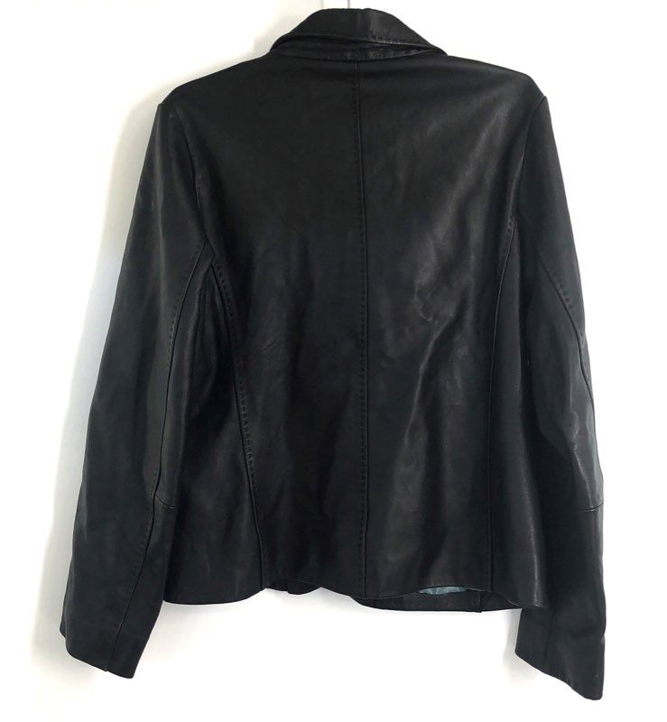Apt. 9 Women's Black Lambskin Leather Blazer Jacket 3-Button Teal Lining Sz XL