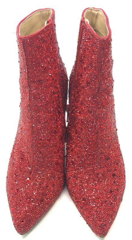 Betsey Johnson SB-CADY Red Rhinestone Glitter Ankle Boots Booties Size 8.5